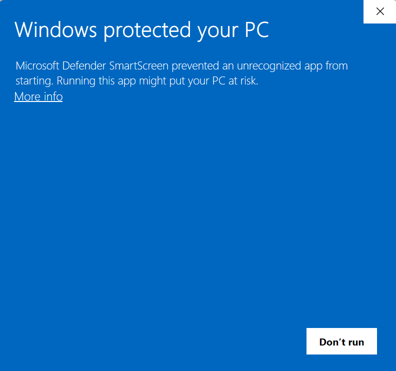 The Windows protected your PC message, with a More info link